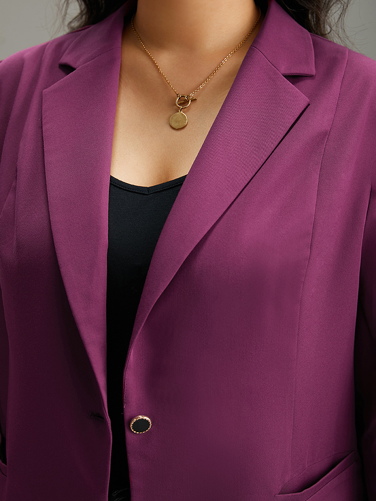 Plus Size Static-Free Plain Suit Collar Pocket Blazer RedViolet Women Work Plain Plain Sleeve Long Sleeve Suit Collar 14-16/1X Pocket At the Office Blazers BloomChic 