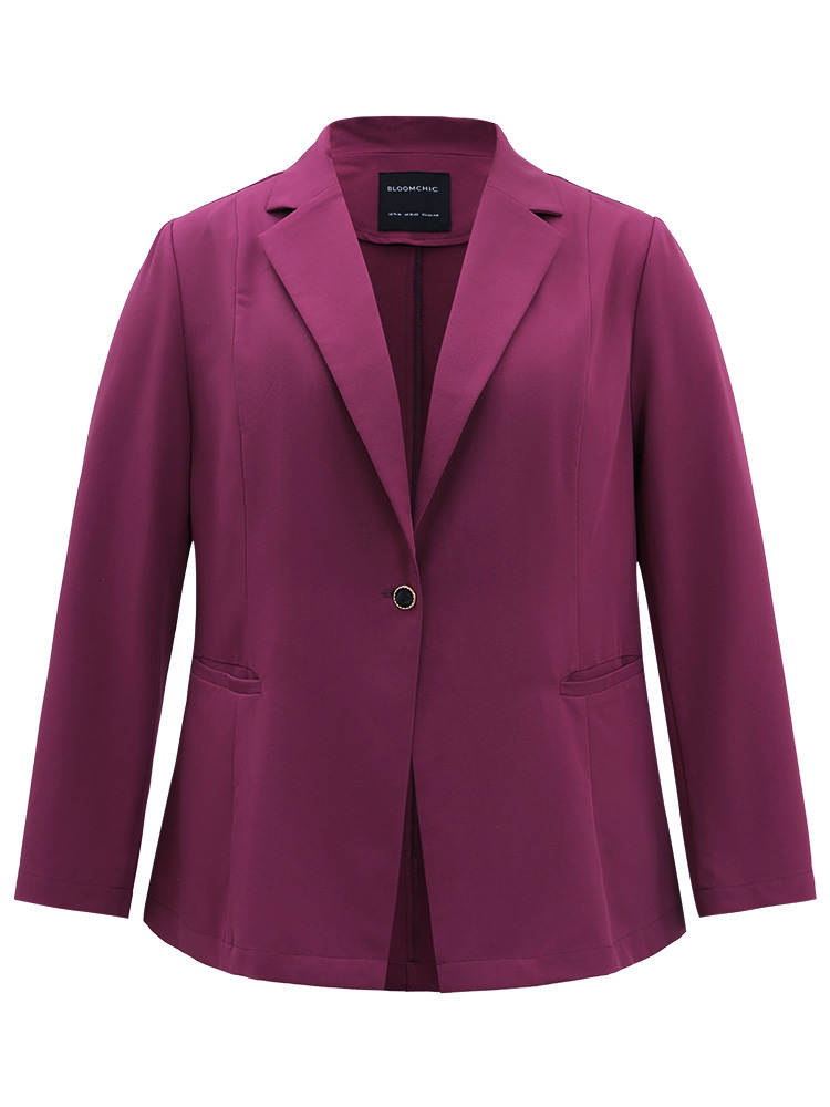 Plus Size Static-Free Plain Suit Collar Pocket Blazer RedViolet Women Work Plain Plain Sleeve Long Sleeve Suit Collar 14-16/1X Pocket At the Office Blazers BloomChic 