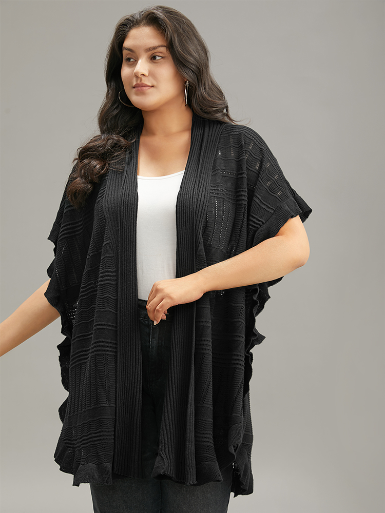 

Plus Size Anti-Pilling Plain Ruffles Split Hem Dolman Sleeve Cardigan Black Women Casual Loose Short sleeve Everyday Cardigans BloomChic