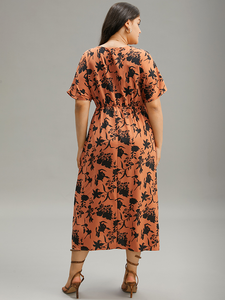 Plus Size Women Dailywear Silhouette Floral Print Wrap Dolman Sleeve Short sleeve V-neck Pocket Elegant Dresses BloomChic 