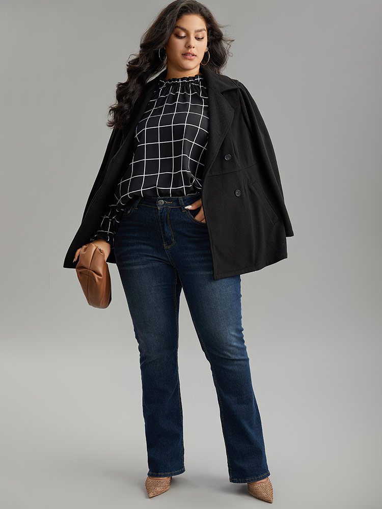 Plus Size Women Work Plaid Elastic cuffs Lantern Sleeve Long Sleeve Stand-up collar Office Blouses BloomChic 