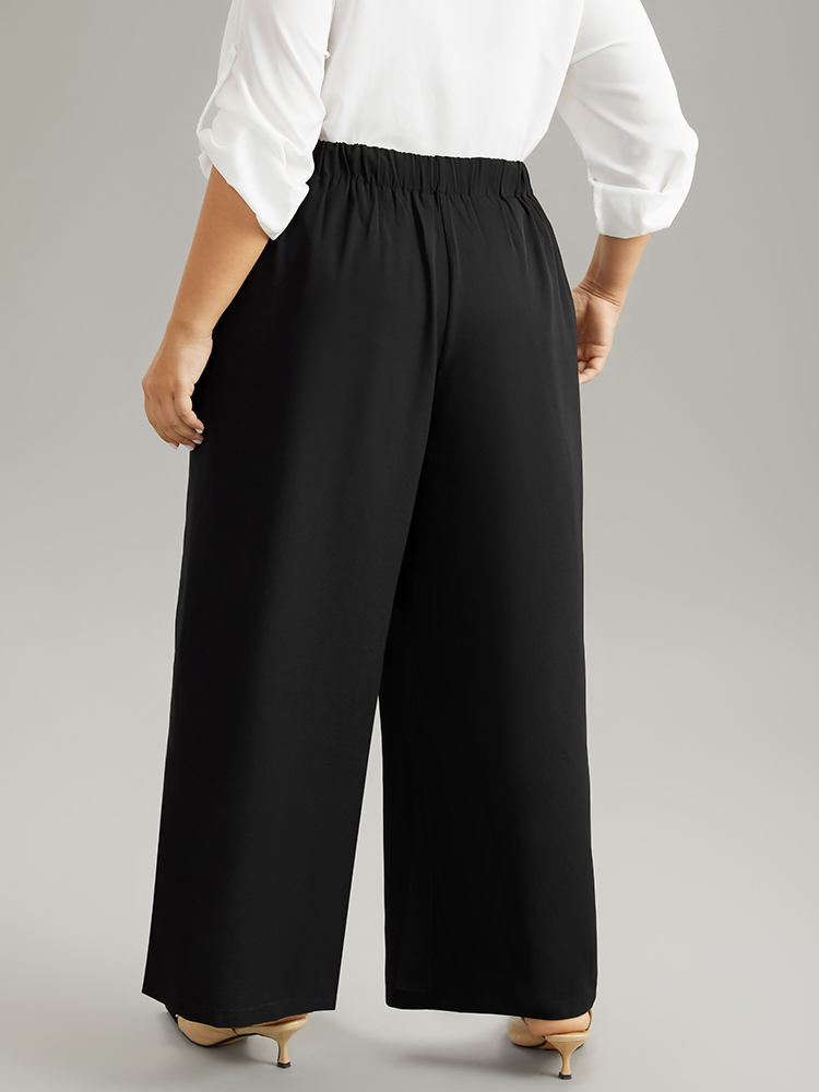 Plus Size Static-Free Metal Chain Detail Split Hem Pants Women Black At the Office Straight Leg High Rise Work Pants BloomChic 28/5X 
