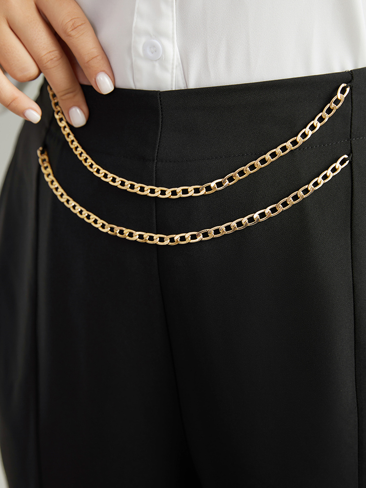 

Plus Size Static-Free Metal Chain Detail Split Hem Pants Women Black At the Office Straight Leg High Rise Work Pants BloomChic