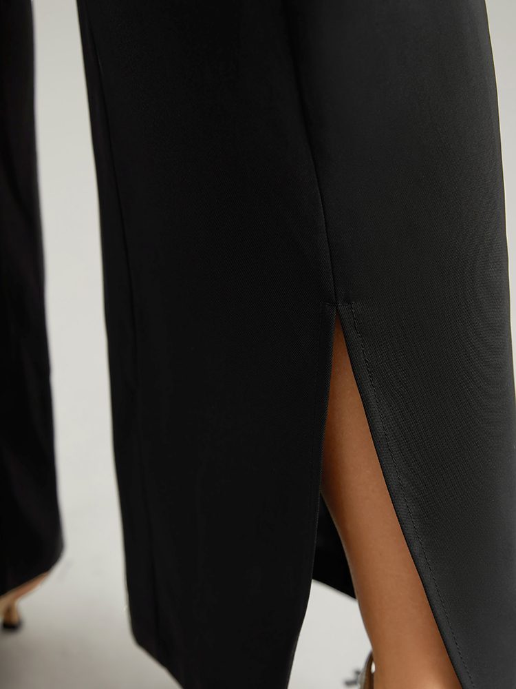 Plus Size Static-Free Metal Chain Detail Split Hem Pants Women Black At the Office Straight Leg High Rise Work Pants BloomChic 28/5X 