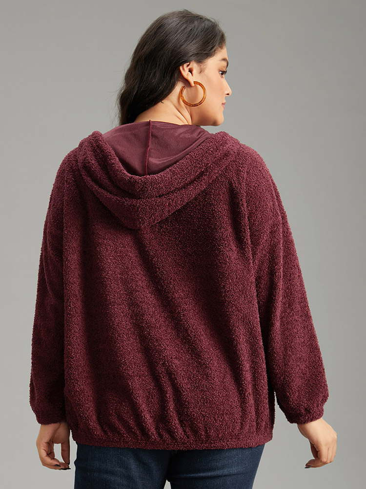 Plus Size Women Dailywear Plain Elastic cuffs Regular Lantern Sleeve Long Sleeve Hooded Pocket Casual Sweatshirts BloomChic 