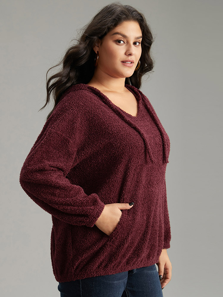 Plus Size Women Dailywear Plain Elastic cuffs Regular Lantern Sleeve Long Sleeve Hooded Pocket Casual Sweatshirts BloomChic 