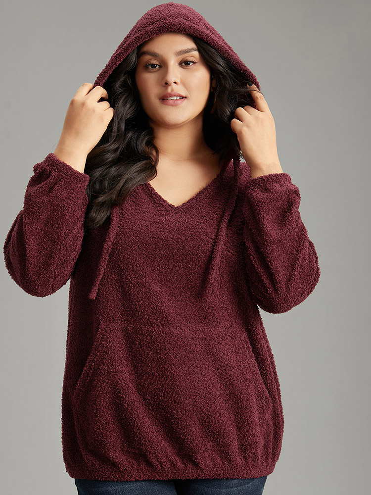 Plus Size Women Dailywear Plain Elastic cuffs Regular Lantern Sleeve Long Sleeve Hooded Pocket Casual Sweatshirts BloomChic 