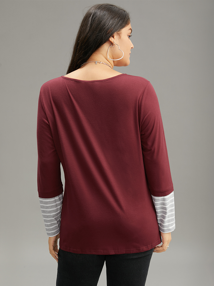 Plus Size Women Festival-Halloween Striped Contrast Regular Sleeve Long Sleeve V-neck Casual T-shirts BloomChic 