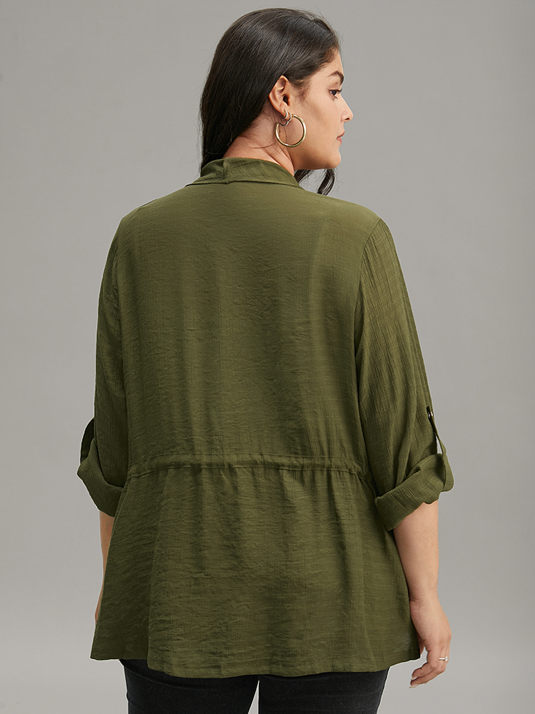 Plus Size Supersoft Essentials Plain Pocket Asymmetrical Drawstring Coat Women ArmyGreen Plain Pocket Dailywear Jackets BloomChic 22-24/3X 