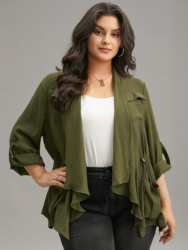 

Plus Size Supersoft Essentials Plain Pocket Asymmetrical Drawstring Coat Women ArmyGreen Plain Pocket Dailywear Jackets BloomChic