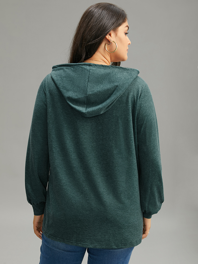 

Plus Size Plain Drawstring Button Up Hooded Elastic Cuffs Sweatshirt Women Green Casual Elastic cuffs Hooded Dailywear Sweatshirts BloomChic