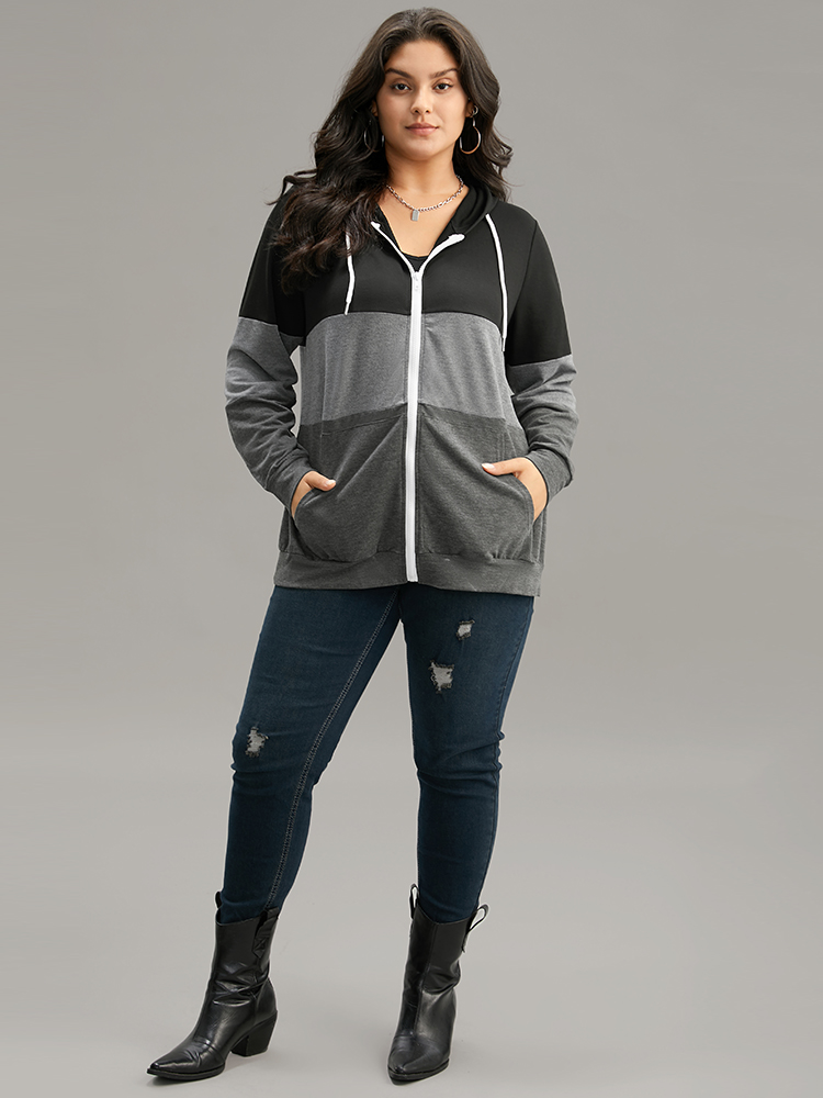 Plus Size Women Everyday Plain Pocket Regular Regular Sleeve Long Sleeve Hooded Pocket Casual Sweatshirts BloomChic 