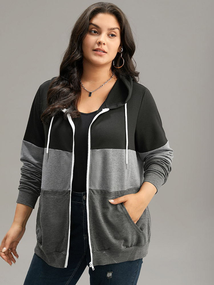 Plus Size Women Everyday Plain Pocket Regular Regular Sleeve Long Sleeve Hooded Pocket Casual Sweatshirts BloomChic 