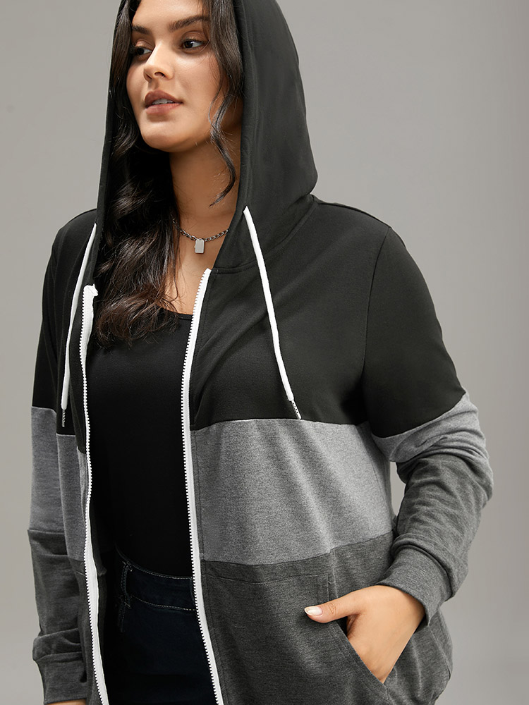Plus Size Women Everyday Plain Pocket Regular Regular Sleeve Long Sleeve Hooded Pocket Casual Sweatshirts BloomChic 