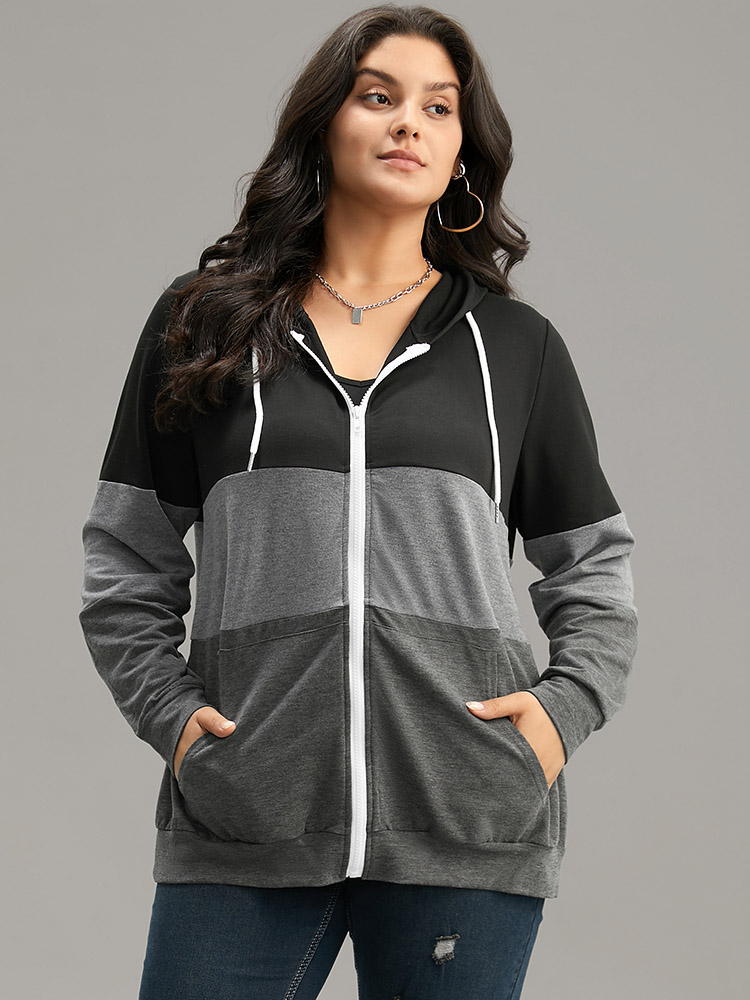 Plus Size Women Everyday Plain Pocket Regular Regular Sleeve Long Sleeve Hooded Pocket Casual Sweatshirts BloomChic 