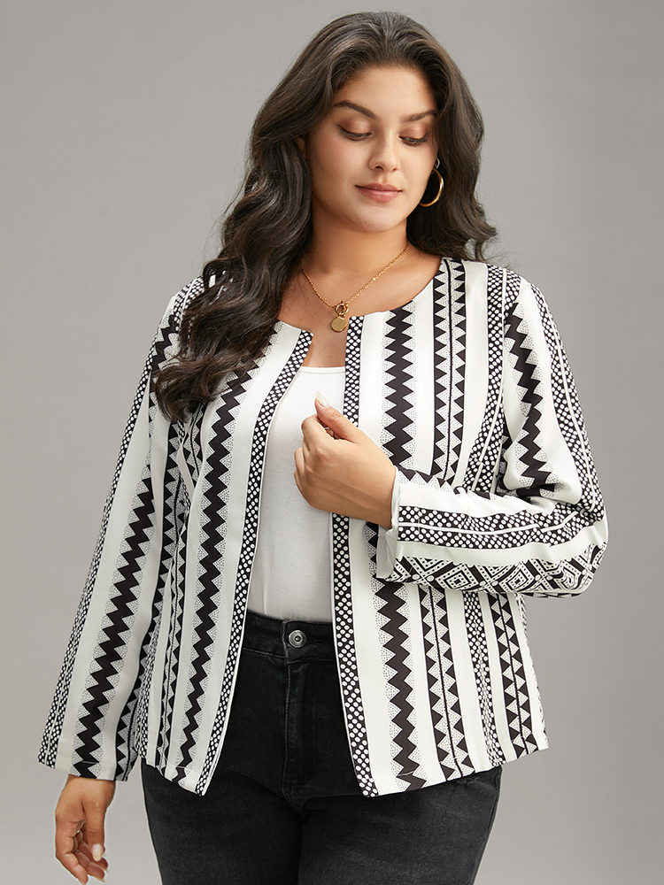 Plus Size Women Vacation Bohemian Print Contrast Resort Coats BloomChic 