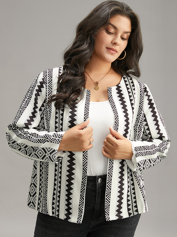 Plus Size Women Vacation Bohemian Print Contrast Resort Coats BloomChic 