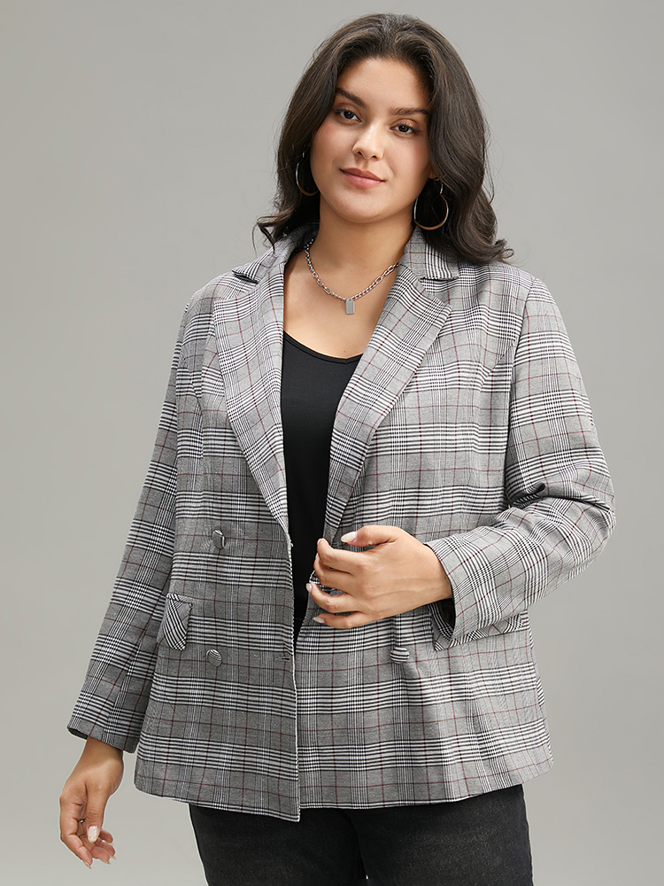 Plus Size Women Dailywear Plaid Button Regular Sleeve Long Sleeve Lapel Collar Pocket Casual Blazers BloomChic 