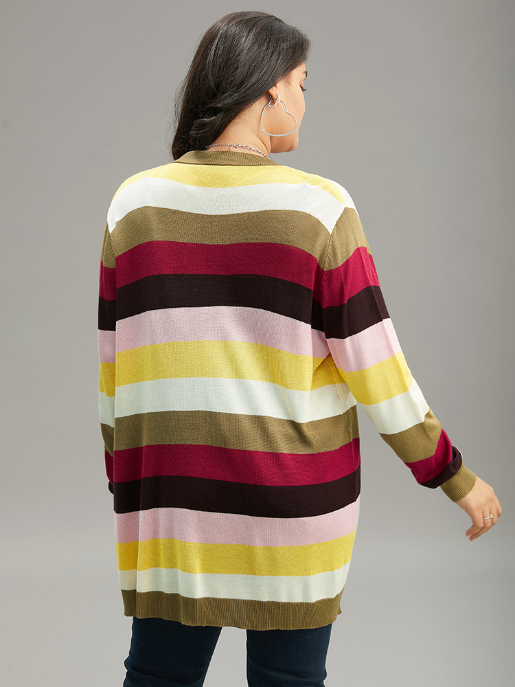Supersoft Essentials Rainbow Striped Patched Pocket Open Front Cardigan BloomChic 