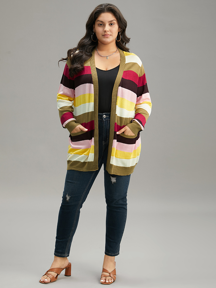 Supersoft Essentials Rainbow Striped Patched Pocket Open Front Cardigan BloomChic 