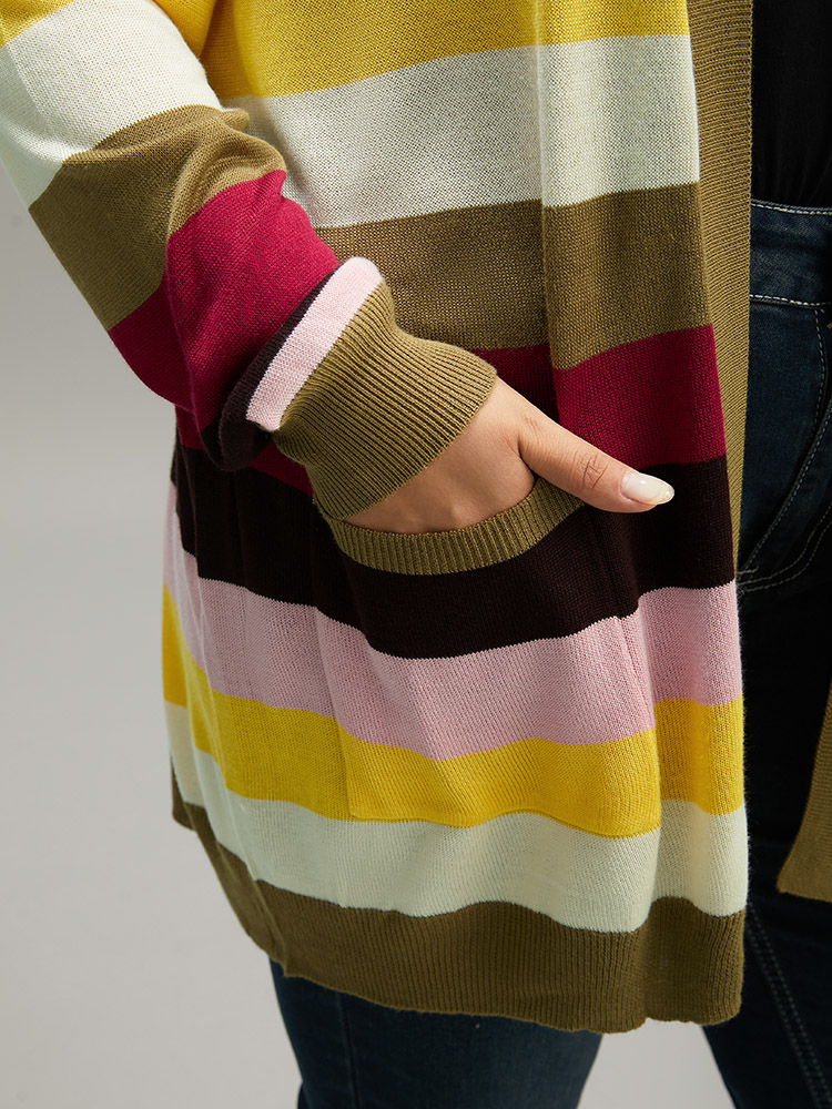Supersoft Essentials Rainbow Striped Patched Pocket Open Front Cardigan BloomChic 
