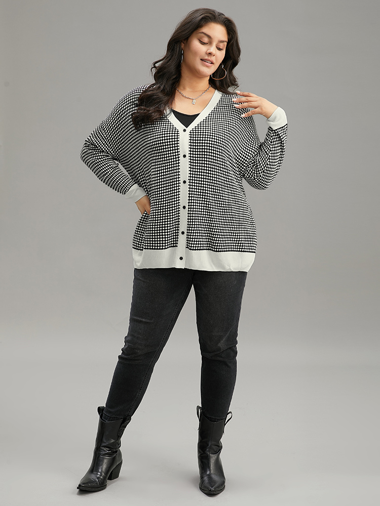 

Plus Size Polka Dot Patchwork Button Through Cardigan Black Women Casual Loose Long Sleeve Dailywear Cardigans BloomChic