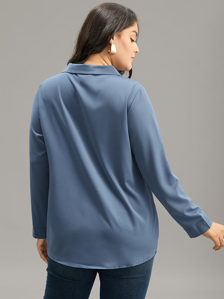 Plus Size Stone Anti-Wrinkle Plain V Neck Plicated Detail Blouse Women Office Long Sleeve V-neck Work Blouses BloomChic 28/5X 
