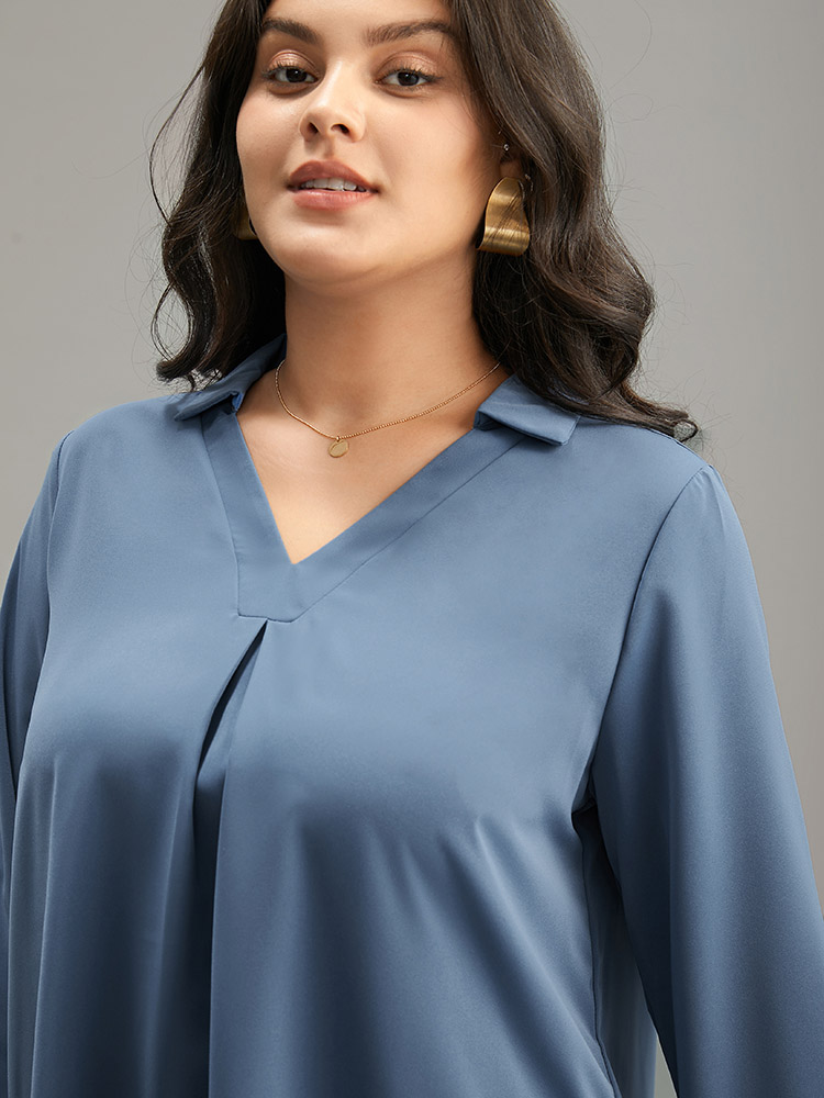 

Plus Size Stone Anti-Wrinkle Plain V Neck Plicated Detail Blouse Women Office Long Sleeve V-neck Work Blouses BloomChic