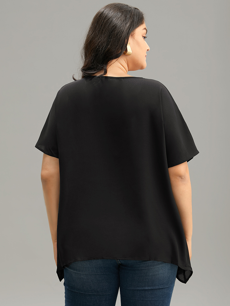 Plus Size Women Work Plain Plain Regular Sleeve Short sleeve V-neck Office Blouses BloomChic 