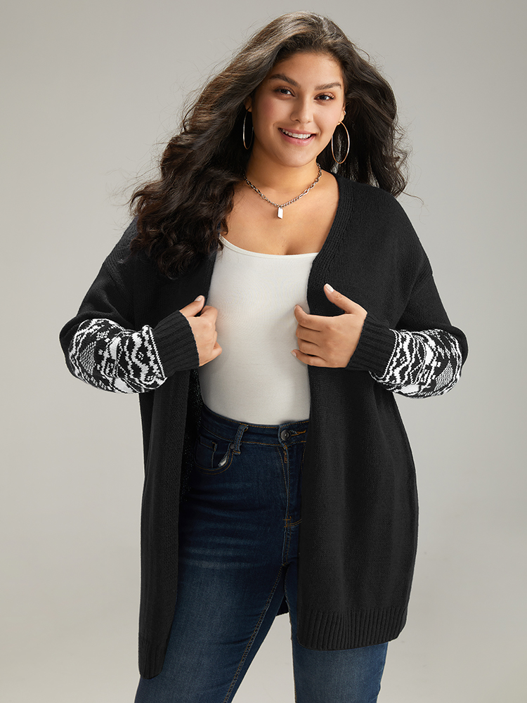 

Plus Size Geometric Graphic Open Front Tunic Cardigan Black Women Casual Loose Long Sleeve Dailywear Cardigans BloomChic