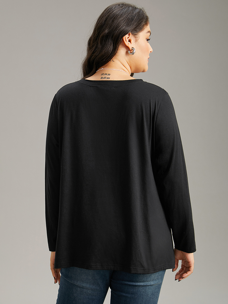 Plus Size Women Dailywear Moon and Star See through Regular Sleeve Long Sleeve Round Neck Elegant T-shirts BloomChic 