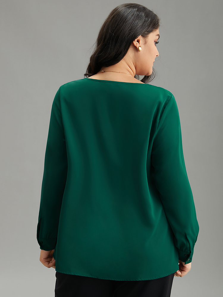 Plus Size Women Work Plain Contrast Regular Sleeve Long Sleeve V-neck Office Blouses BloomChic 