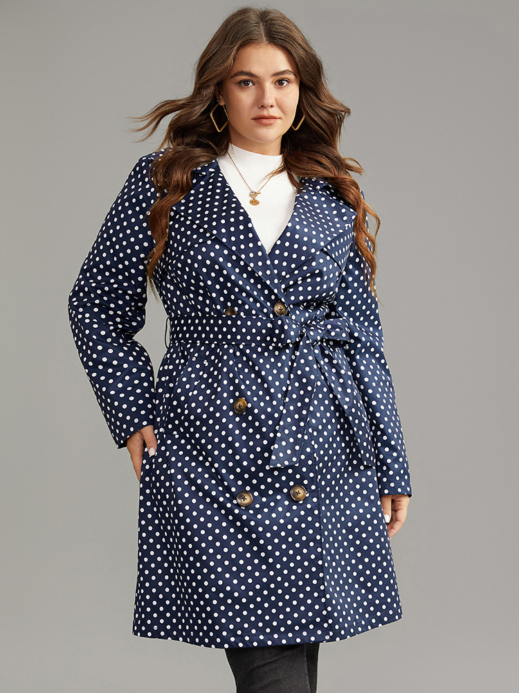 

Plus Size Static-Free Polka Dot Belted Double Breasted Coat Women Indigo Casual Belted Ladies Dailywear Winter Coats BloomChic