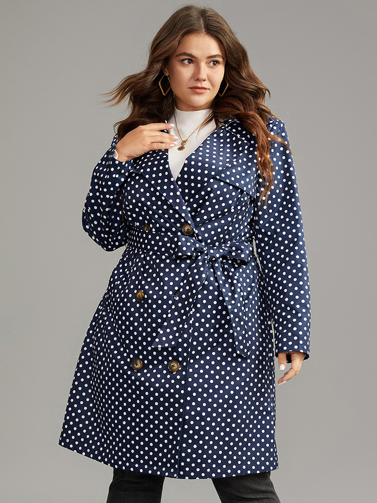 

Plus Size Static-Free Polka Dot Belted Double Breasted Coat Women Indigo Casual Belted Ladies Dailywear Winter Coats BloomChic