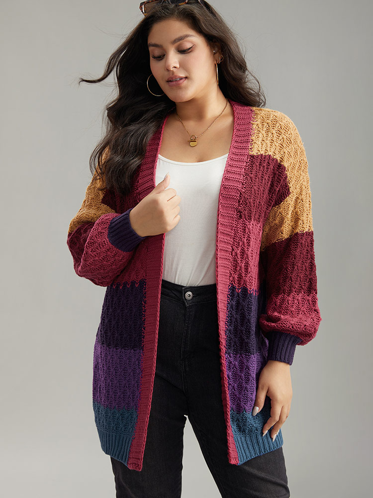 

Plus Size Rainbow Colorblock Lantern Sleeve Cardigan Multicolor Women Casual Loose Long Sleeve Dailywear Cardigans BloomChic