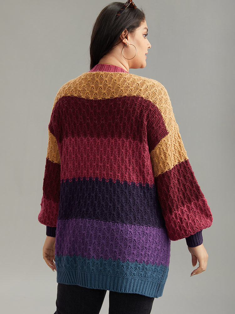 Plus Size Rainbow Colorblock Lantern Sleeve Cardigan Multicolor Women Casual Loose Long Sleeve Dailywear Cardigans BloomChic 12/L 