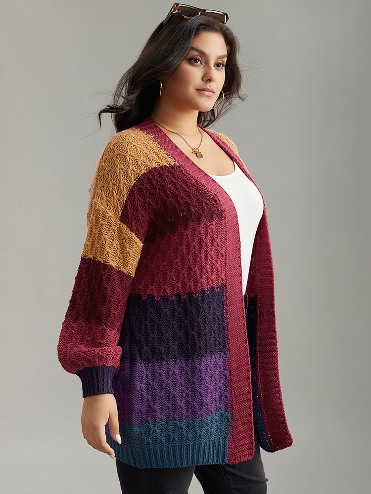 Plus Size Rainbow Colorblock Lantern Sleeve Cardigan Multicolor Women Casual Loose Long Sleeve Dailywear Cardigans BloomChic 12/L 