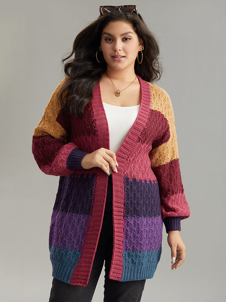 Plus Size Rainbow Colorblock Lantern Sleeve Cardigan Multicolor Women Casual Loose Long Sleeve Dailywear Cardigans BloomChic 12/L 