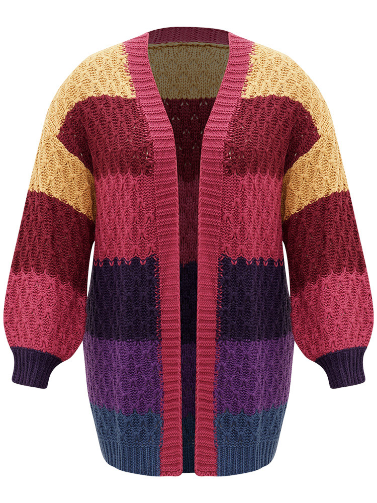 

Plus Size Rainbow Colorblock Lantern Sleeve Cardigan Multicolor Women Casual Loose Long Sleeve Dailywear Cardigans BloomChic