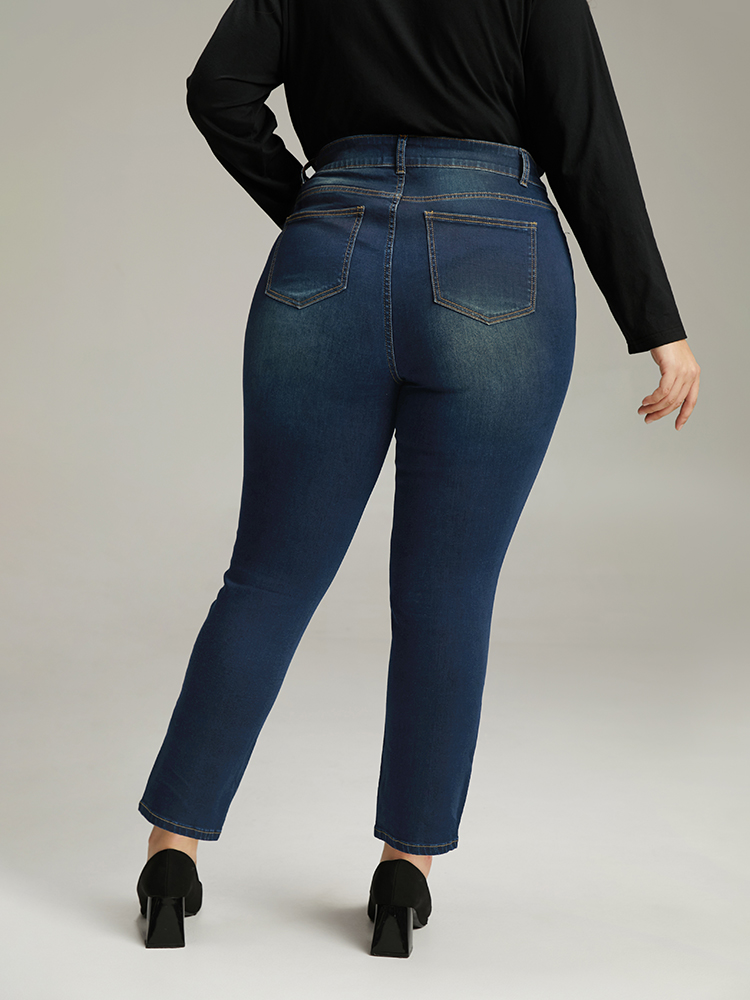 

Plus Size Plain Straight Leg Pocket High Rise Jeans Women Aegean Casual Plain Plain High stretch Pocket Jeans BloomChic