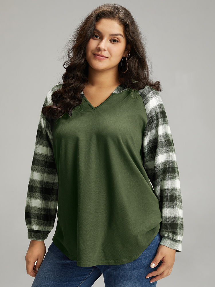 

Plus Size Plaid Print Hooded Patchwork Sweatshirt Women ArmyGreen Casual Patchwork Hooded Everyday Sweatshirts BloomChic