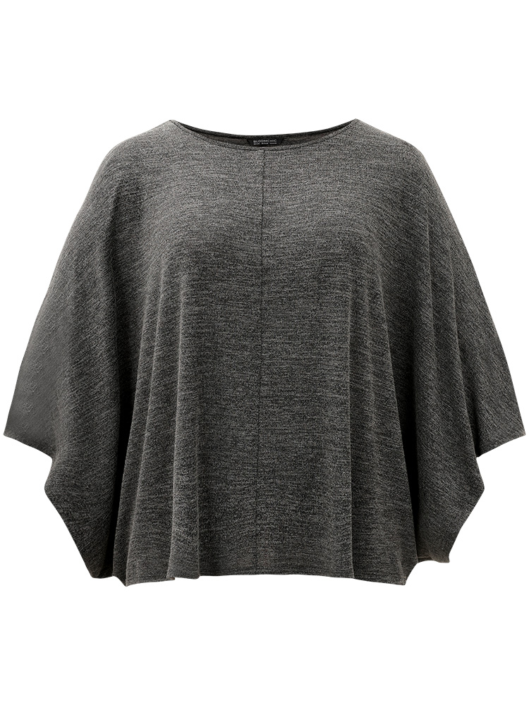 

Plus Size Plain Boat Neck Dolman Sleeve Cape T-shirt Gray Boat Neck Long Sleeve Casual Jersey Tops