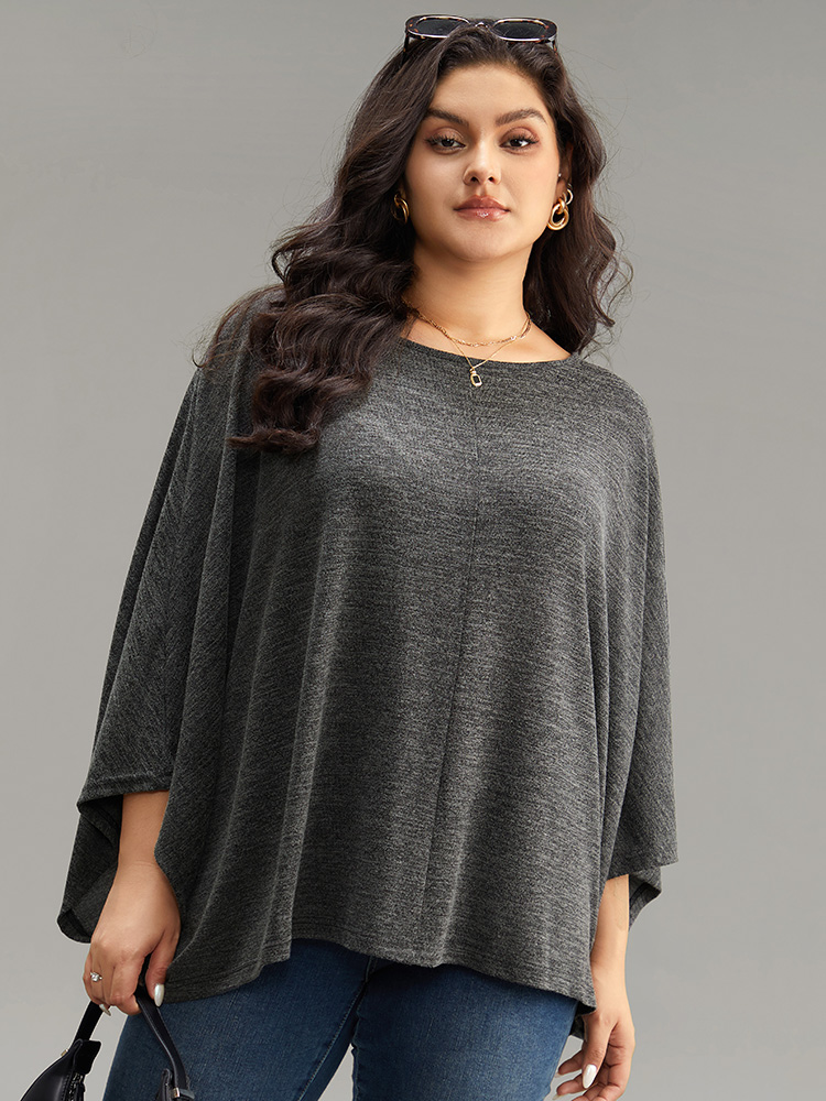 

Plus Size Plain Boat Neck Dolman Sleeve Cape T-shirt Gray Boat Neck Long Sleeve Casual Jersey Tops