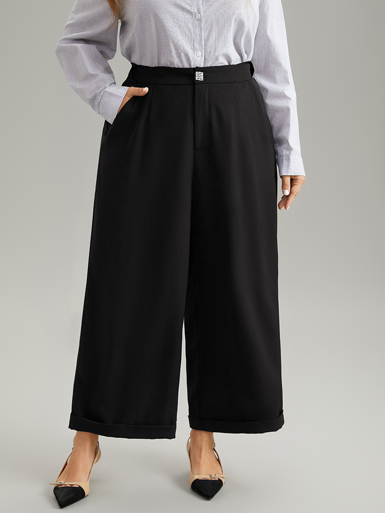 Plus Size Women Work Plain Plain High Rise Pocket Office Pants BloomChic 