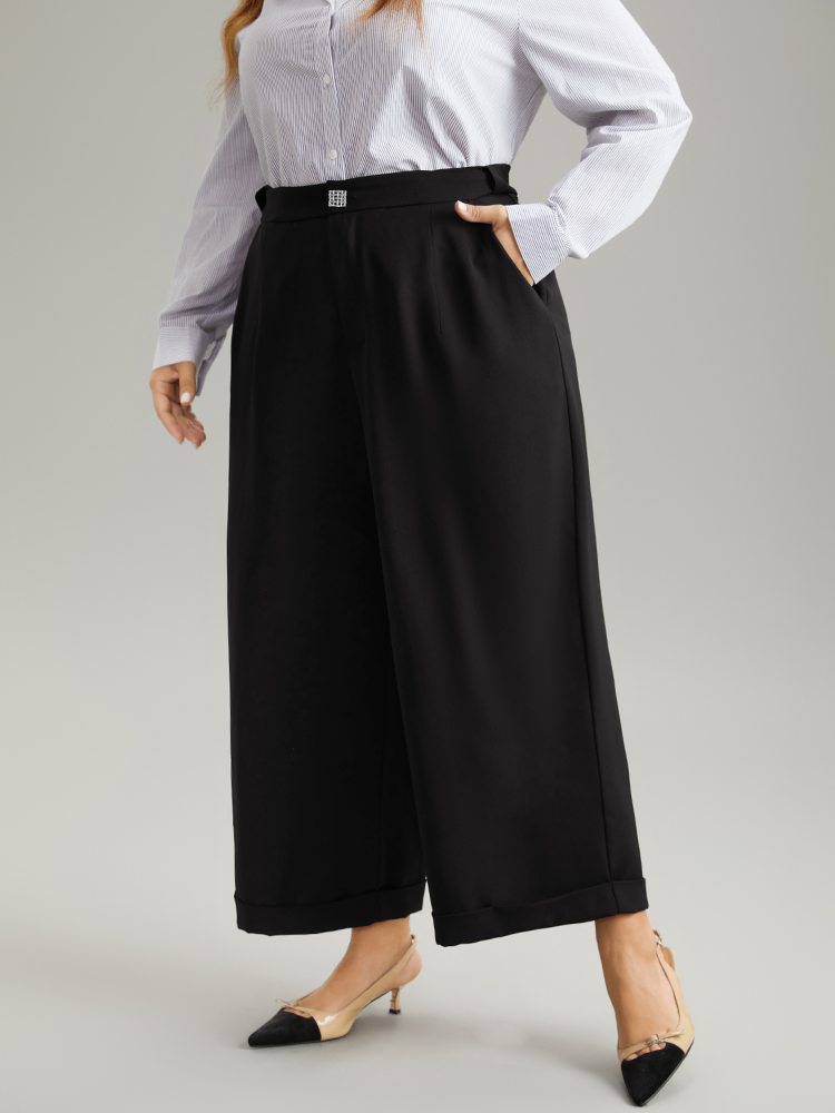 Plus Size Women Work Plain Plain High Rise Pocket Office Pants BloomChic 