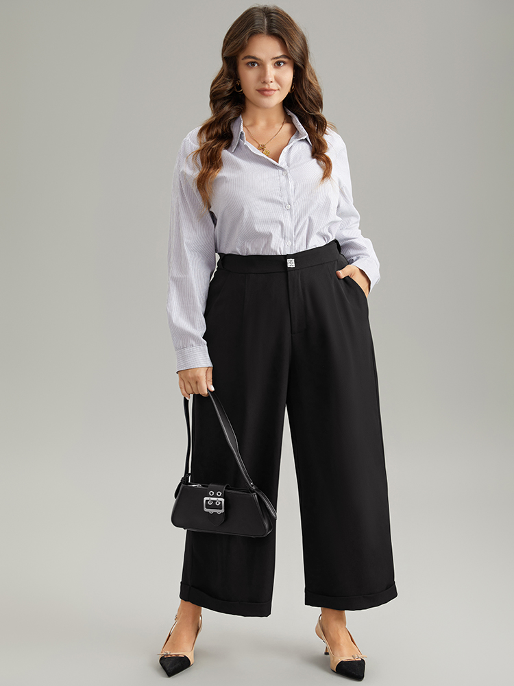 Plus Size Women Work Plain Plain High Rise Pocket Office Pants BloomChic 