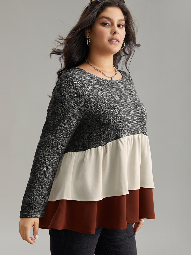 Plus Size Women Everyday Plain Heather Regular Sleeve Long Sleeve Round Neck Elegant T-shirts BloomChic 