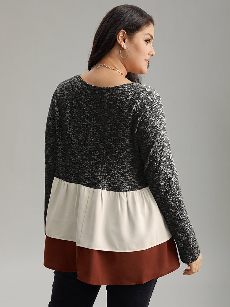 Plus Size Women Everyday Plain Heather Regular Sleeve Long Sleeve Round Neck Elegant T-shirts BloomChic 