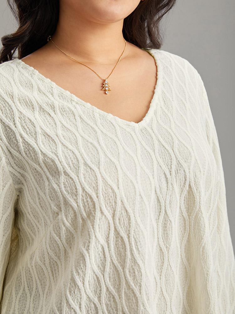 Plus Size Women Work Plain Elastic cuffs Lantern Sleeve Long Sleeve V-neck Office Blouses BloomChic 