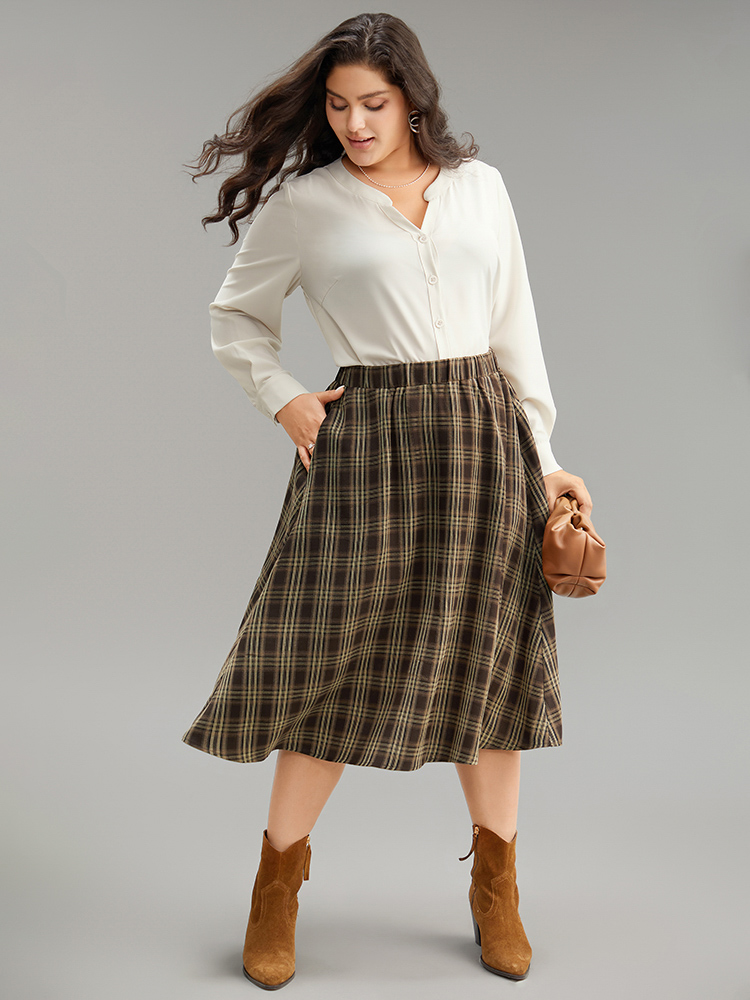 Plus Size Women Work Elastic Waist Pocket Office Skirts BloomChic 